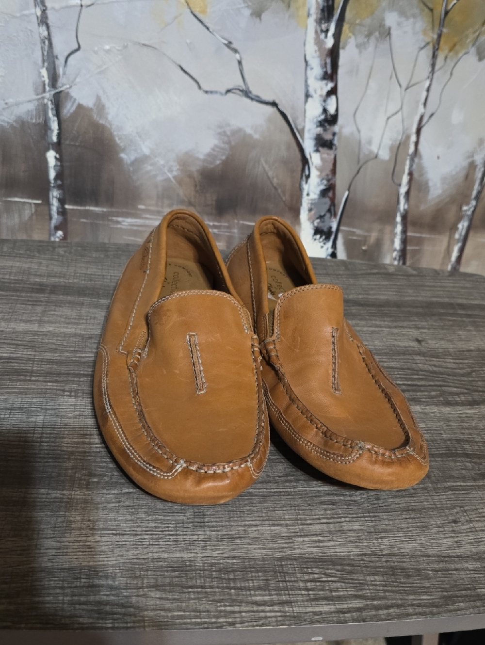 Men's Tan Leather Clarks Slip-On Loafers